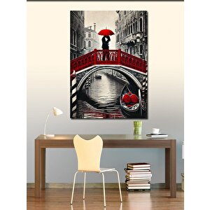 Kanvas Tablo Kırmızı Şemsiye Ve Venedikte Köprü 50x70 cm