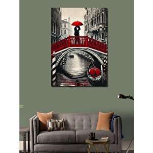 Kanvas Tablo Kırmızı Şemsiye Ve Venedikte Köprü 50x70 cm