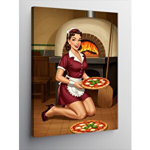 Kanvas Tablo Pizzacı Kadın Ve Fırın 100x140 cm