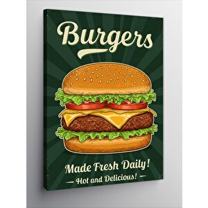 Kanvas Tablo Hamburger Afişi "made Fresh Daily" 50x70 cm