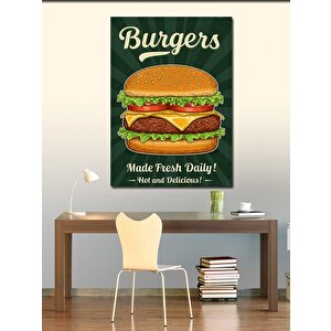 Kanvas Tablo Hamburger Afişi "made Fresh Daily" 50x70 cm