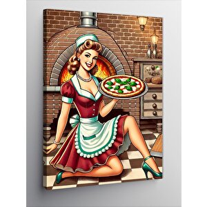 Kanvas Tablo Pizza Servis Eden Kadın 100x140 cm