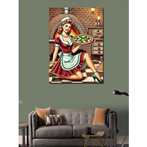 Kanvas Tablo Pizza Servis Eden Kadın 100x140 cm