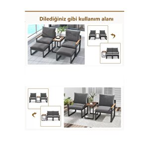 5 Parça Metal Çerçeve Outdoor Multilounge Bahçe Balkon Mobilya,uzanma