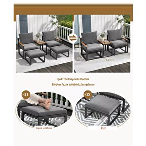 5 Parça Metal Çerçeve Outdoor Multilounge Bahçe Balkon Mobilya,uzanma