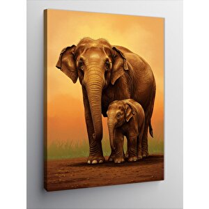 Kanvas Tablo Fil Ailesi Gün Batımı 70x100 cm
