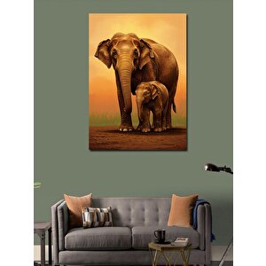 Kanvas Tablo Fil Ailesi Gün Batımı 70x100 cm