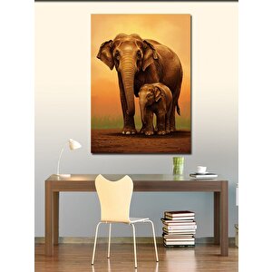 Kanvas Tablo Fil Ailesi Gün Batımı 100x140 cm