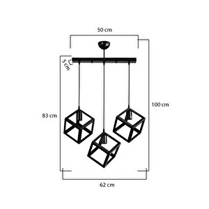 Küp 3'lü Sıralı Siyah Avize
