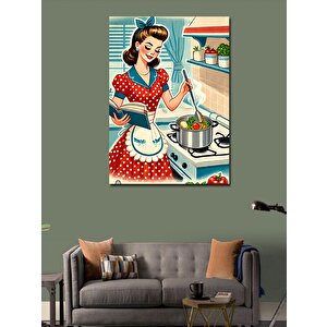 Kanvas Tablo Mutfakta Yemek Pişiren Kadın 50x70 cm
