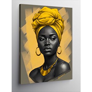 Kanvas Tablo Sarı Eşarplı Kadın Portresi 100x140 cm