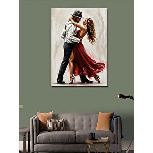 Kanvas Tablo Dans Eden Kırmızı Elbiseli Çift 100x140 cm