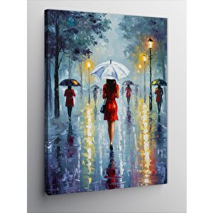 Kanvas Tablo Yağmur Altında Yürüyen İnsanlar 50x70 cm