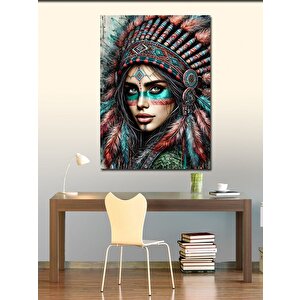 Kanvas Tablo Kızılderili Kadın Ve Tüyler 100x140 cm