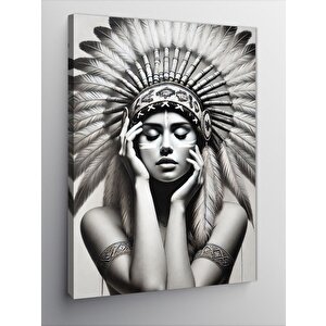 Kanvas Tablo Kızılderili Kadın Ve Tüyler 50x70 cm