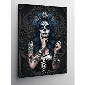 Kanvas Tablo Şeker Kafatası Makyajlı Kadın 100x140 cm