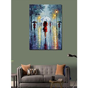 Kanvas Tablo Yağmur Altında Yürüyen İnsanlar 100x140 cm