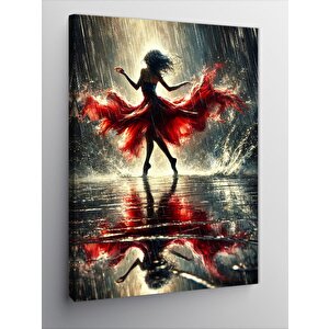 Kanvas Tablo Kırmızı Elbise İle Dans Eden Kadın 100x140 cm