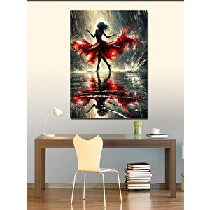 Kanvas Tablo Kırmızı Elbise İle Dans Eden Kadın 100x140 cm
