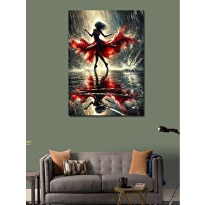 Kanvas Tablo Kırmızı Elbise İle Dans Eden Kadın 100x140 cm