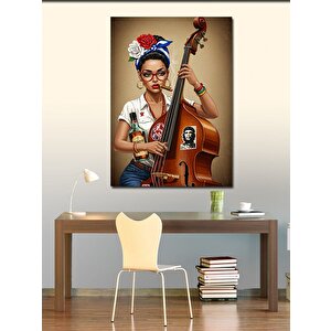 Kanvas Tablo Kontrbas Çalan Kadın 70x100 cm