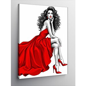 Kanvas Tablo Kırmızı Elbiseli Kadın 100x140 cm