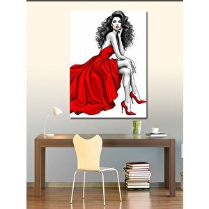 Kanvas Tablo Kırmızı Elbiseli Kadın 100x140 cm