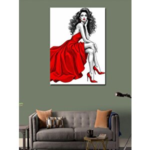 Kanvas Tablo Kırmızı Elbiseli Kadın 100x140 cm