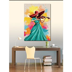 Kanvas Tablo Renkli Keman Çalan Kadın 100x140 cm