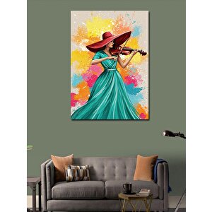 Kanvas Tablo Renkli Keman Çalan Kadın 100x140 cm