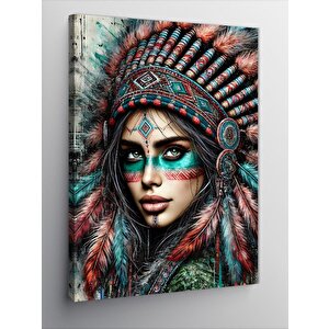 Kanvas Tablo Kızılderili Kadın Ve Tüyler 70x100 cm