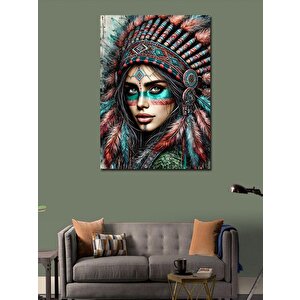 Kanvas Tablo Kızılderili Kadın Ve Tüyler 70x100 cm