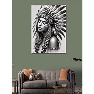 Kanvas Tablo Kızılderili Kadın Ve Geleneksel Motifler 70x100 cm