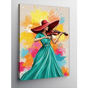 Kanvas Tablo Renkli Keman Çalan Kadın 50x70 cm