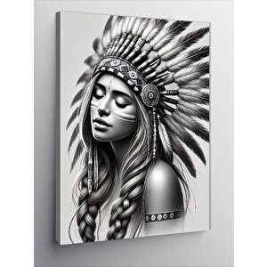 Kanvas Tablo Kızılderili Kadın Ve Geleneksel Motifler 100x140 cm