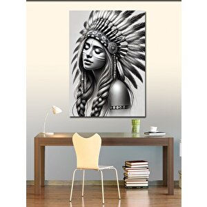 Kanvas Tablo Kızılderili Kadın Ve Geleneksel Motifler 100x140 cm