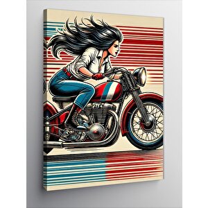 Kanvas Tablo Motosiklet Süren Kadın 100x140 cm