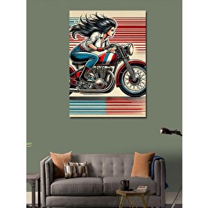 Kanvas Tablo Motosiklet Süren Kadın 100x140 cm