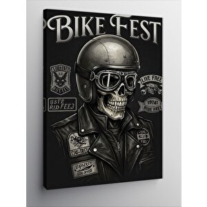 Kanvas Tablo Motosikletçi Ve Kafatası "bike Fest" 70x100 cm
