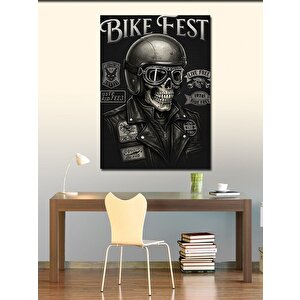 Kanvas Tablo Motosikletçi Ve Kafatası "bike Fest" 70x100 cm
