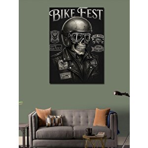 Kanvas Tablo Motosikletçi Ve Kafatası "bike Fest" 70x100 cm