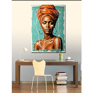Kanvas Tablo Turuncu Başörtülü Afrikalı Kadın 70x100 cm