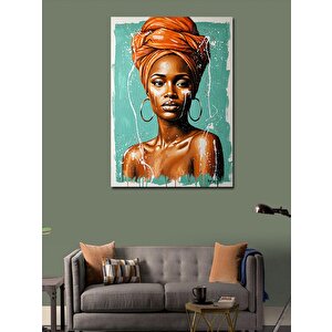 Kanvas Tablo Turuncu Başörtülü Afrikalı Kadın 70x100 cm