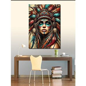 Kanvas Tablo Maskeli Kızılderili Kadın 100x140 cm