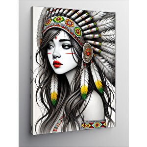 Kanvas Tablo Kızılderili Kadın Portresi 100x140 cm