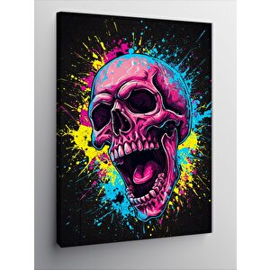 Kanvas Tablo Neon Renkli Kafatası Çizimi 100x140 cm