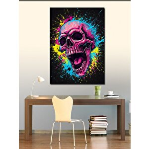 Kanvas Tablo Neon Renkli Kafatası Çizimi 100x140 cm