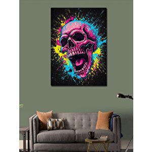 Kanvas Tablo Neon Renkli Kafatası Çizimi 100x140 cm