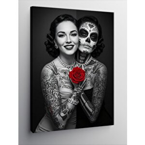 Kanvas Tablo Şeker Kafatası İle Kadın Çifti 50x70 cm