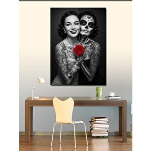 Kanvas Tablo Şeker Kafatası İle Kadın Çifti 50x70 cm